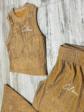 Camel Wide Leg Crinkle Set