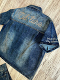 Denim “Dirty Wash” Pleated Short Sleeve Shacket & Shorts