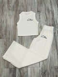 Cream Wide Leg Crinkle Set