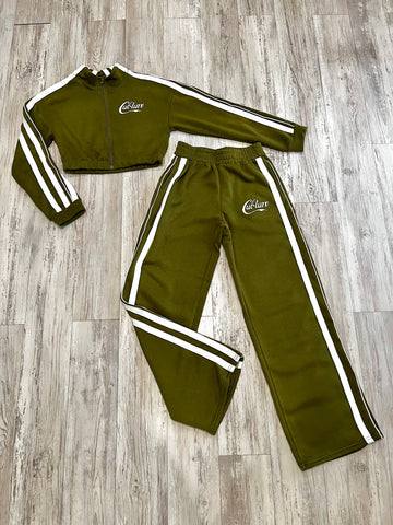 Olive Zipped Stripe Tracksuit