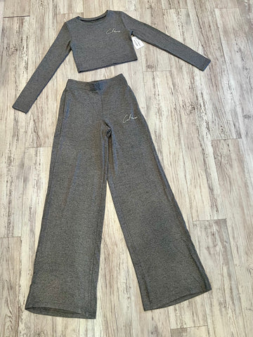 Grey Long Sleeve Crop & Flare Pants
