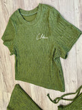 Olive Rhinestone Wide Leg Set