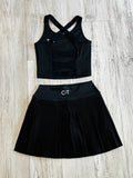Black Premium Athleisure Strap Back Tank & Pleated Tennis Skirt