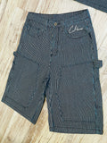 Navy Blue Pinstripe Denim Carpenter Short Sleeve Shacket & Shorts