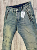 Medium Blue Vintage Wash Zipped Moto Denim