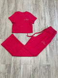 Hot Pink Rhinestone Wide Leg Set