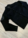 Black Denim Snap Cargo Jacket & Pants