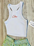 Green Striped Shorts & Ribbed Razorback Tank