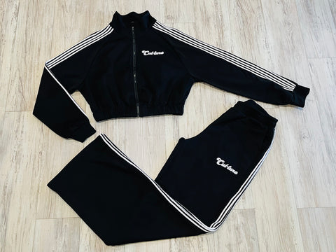Black Cropped/Wide Leg Striped Tracksuit(W)