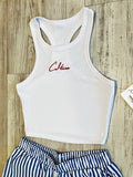 Blue Striped Shorts & Ribbed Razorback Tank