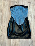 Denim/Vegan Leather Corset Mini Dress