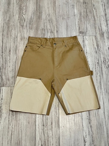 Khaki Two Tone Raw Edge Carpenter Shorts