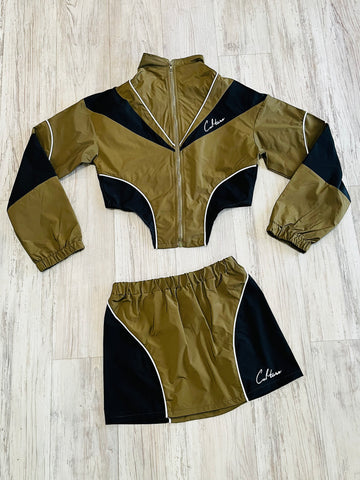 Dark Olive Colorblock Windbreaker Set