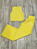 Pale Yellow Wide Leg Crinkle Set