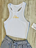Black Striped Shorts & Ribbed Razorback Tank