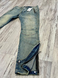 Medium Blue Vintage Wash Zipped Moto Denim