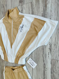 Tan Striped Jacket & Biker Shorts