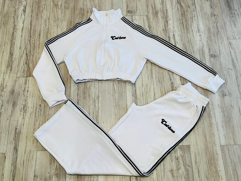 White Cropped/Wide Leg Striped Tracksuit(W)