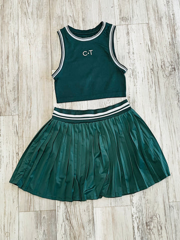 Hunter Green/Natural Premium Athleisure Tank Top & Pleated Tennis Skirt