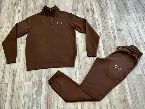 Mocha Quarter Zip Premium Sweatsuit