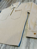Sand Pinstripe Quarter Zip Denim Work Shirt