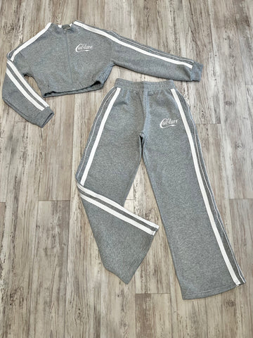 Heather Grey Zipped Stripe Tracksuit