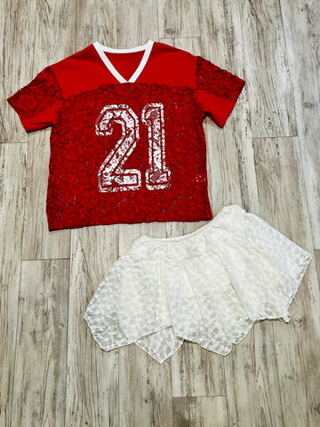 Red Lace “Golden Year” Jersey & Mini Skort
