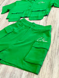 Kelly Green Cargo Button Down & Shorts
