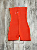 Orange Ruffle Ribbed Romper