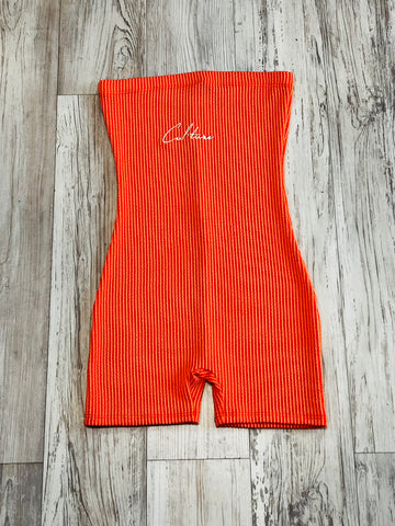 Orange Ruffle Ribbed Romper