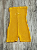 Mustard Ruffle Ribbed Romper