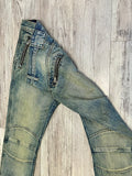 Medium Blue Vintage Wash Zipped Moto Denim