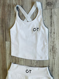 White Premium Athleisure Strap Back Tank & Pleated Tennis Skirt
