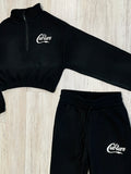Black Half Zipped Stacked Sweatsuit