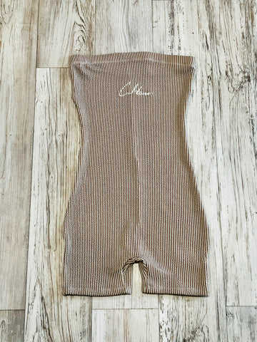 Sand Ruffle Ribbed Romper