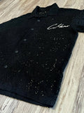 Black Lace Knit Cuban Button Down