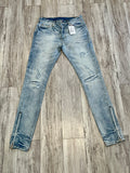 Light Blue Wash Distressed Zipped Denim