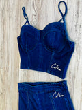 Dark Wash Denim Corset & Shorts