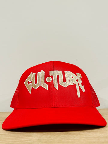 Red “Cul•ture Tour Merch” Mesh Trucker
