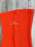 Orange Ruffle Ribbed Romper