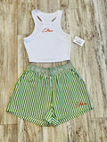 Green Striped Shorts & Ribbed Razorback Tank