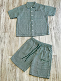 Hunter Green Striped Jacquard Short Sleeve Shacket & Shorts