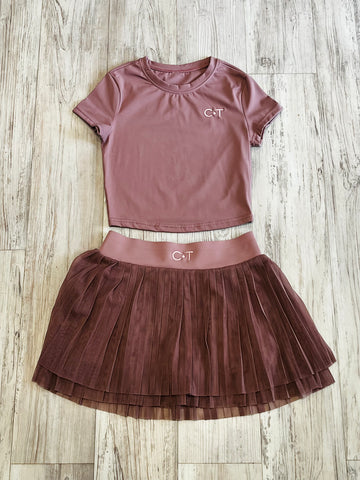 Mauve Premium Athleisure Shirt & Pleated Mesh Tennis Skirt
