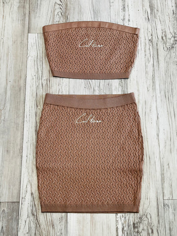 Mocha Cable Knit Tube Top & Skirt