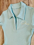 Seafoam Ruffle Ribbed Mini Dress