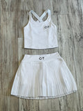 White Premium Athleisure Strap Back Tank & Pleated Tennis Skirt