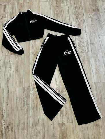 Black Wide Leg Striped Tracksuit(W)