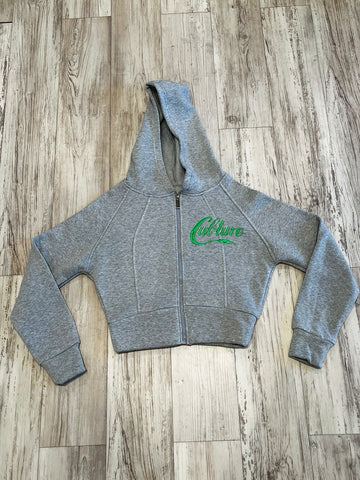 Heather Grey/Kelly Green Paneled Crop Hoodie