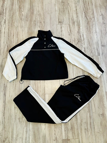 Black Colorblock Windbreaker Tracksuit(W)