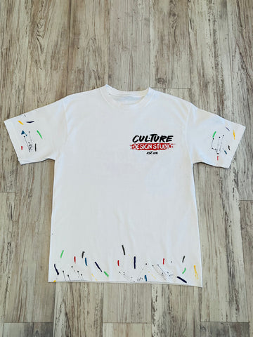 White “Cul•ture Studios” Painted Distressed Shirt